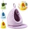 Plush Parrot Bed Hanging Nest Bed, Winter Striped Water Drop Shape Cozy Cave with Removable Cushion, Bird Cage Hammock for Budgerigar Cockatiel