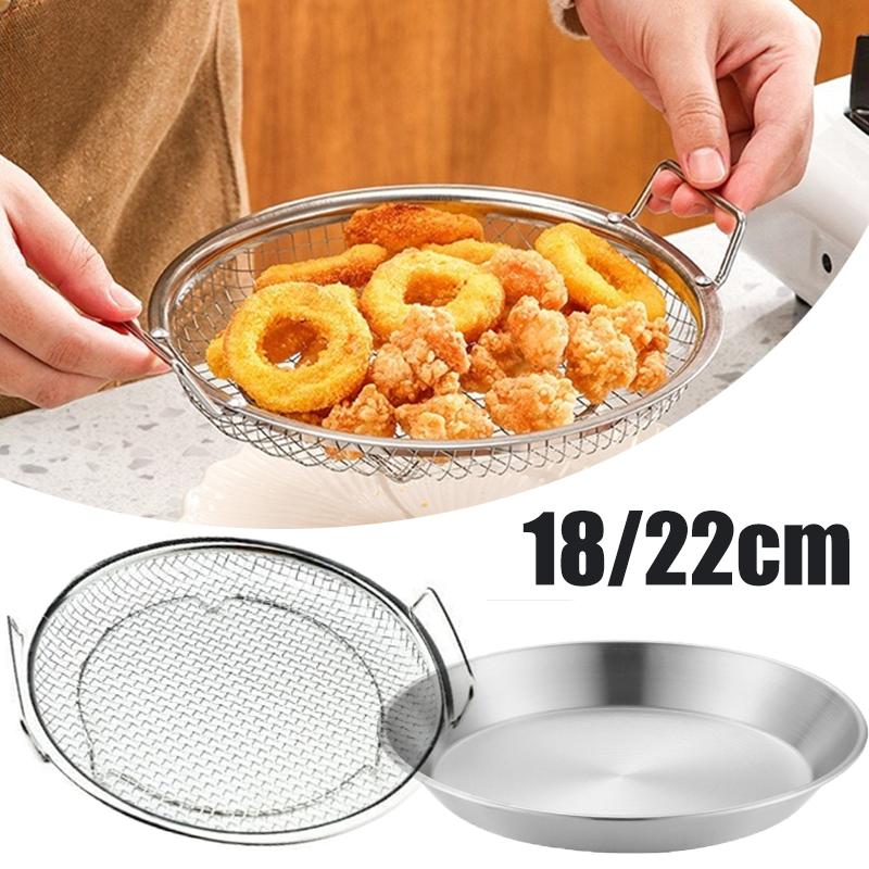 Stainless Steel Filter Tray Reusable Round Mesh Basket Fruit Vegetable Water Filter Tool Barbecue Fried Chicken Kitchen Strainer