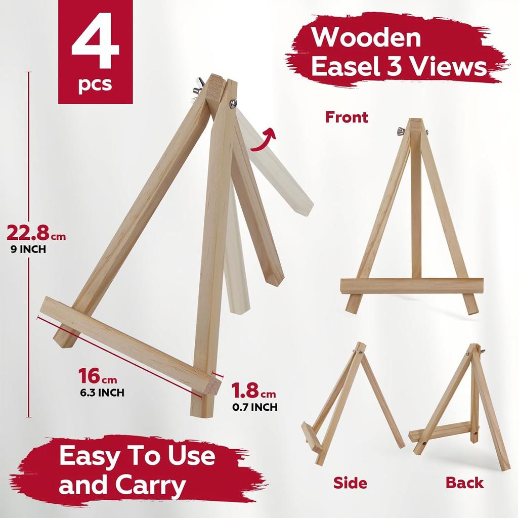 4 Pack 9 Inch Wooden Easel Stand, Portable A-Frame Tabletop Display Easel for Painting, Canvas, Signs,Photos, Art Easel for Kids, Students,