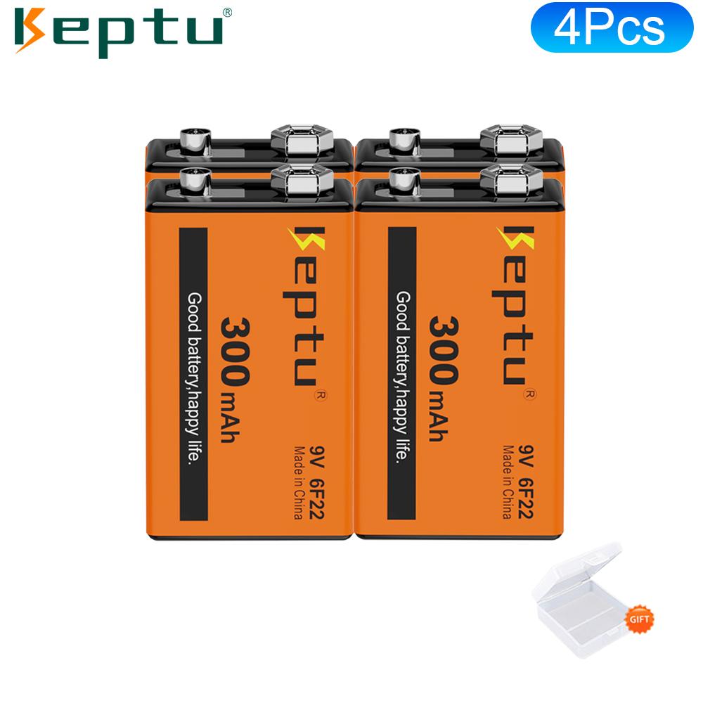 KEPTU 9V 300mAh Long-lasting Rechargeable Batteries for Wireless Microphones, Guitars, and Smoke Alarms
