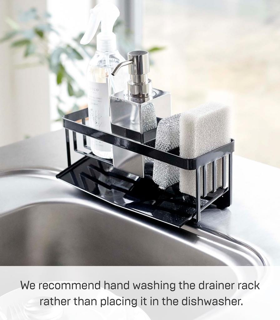 Yamazaki Tower Sponge Rack with Draining Function, Black, 25cm W x 10cm D x 9.5cm H, Sponge & Bottle Holder, 5017