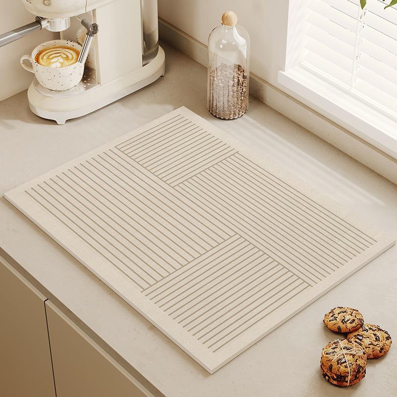 Minimalistisch Geometrisch Patroon Beige Keuken Spoelbak Mat Antislip Absorberend Afwas Droogmat Neutrale Kleuren Makkelijk Schoon Waterdicht