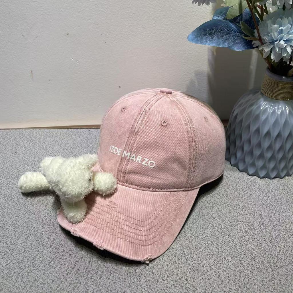 Korean Bear Rabbit Three-dimensional Doll Baseball Cap Female Embroidered Letters Soft Top Trendy Brand Doll Removable Cap