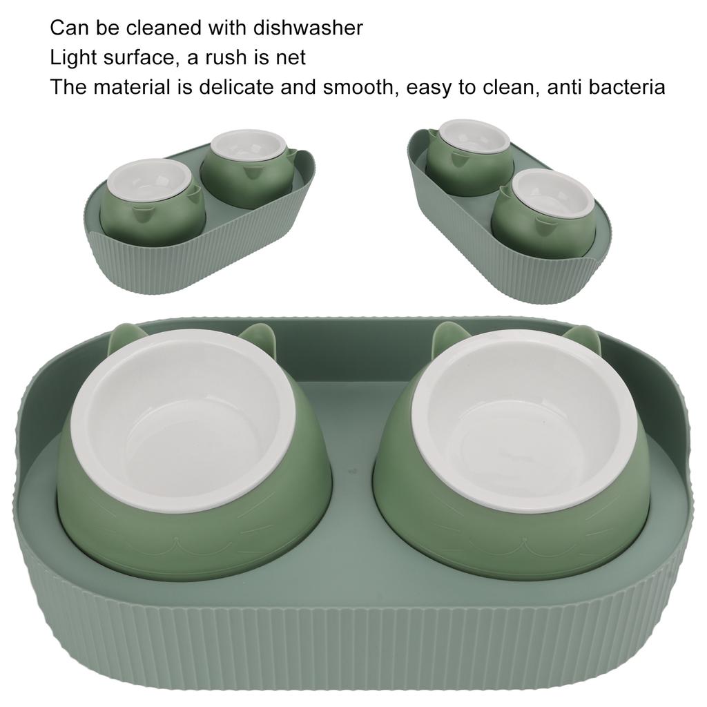 Ceramic Pet Bowl Set Food Grade Anti   Double Food Water Bowls for Cats Dogs Kittens and Puppies(Green [Cheongsam Meow] Green Background )