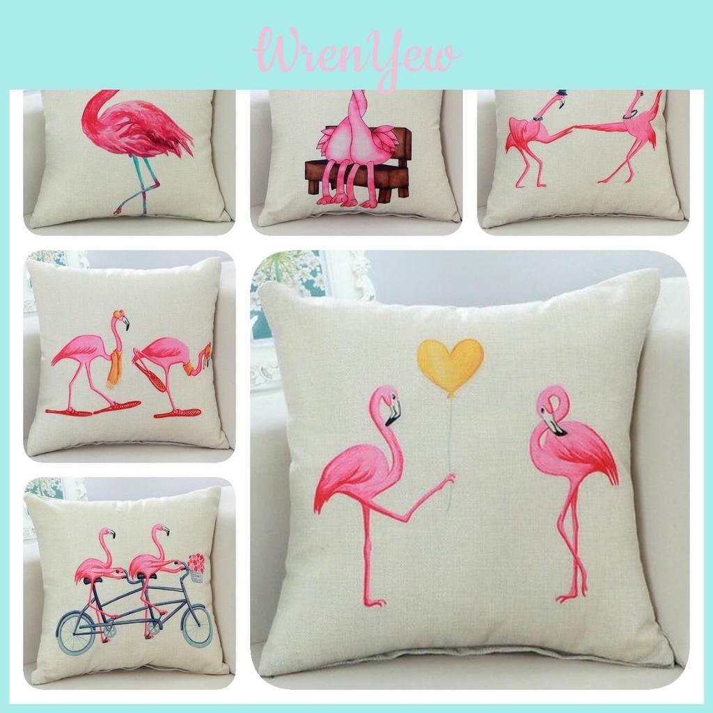 Adorable New Ins Flamingo Cartoon Soft Linen Throw Pillow For Cozy Sofa Decor