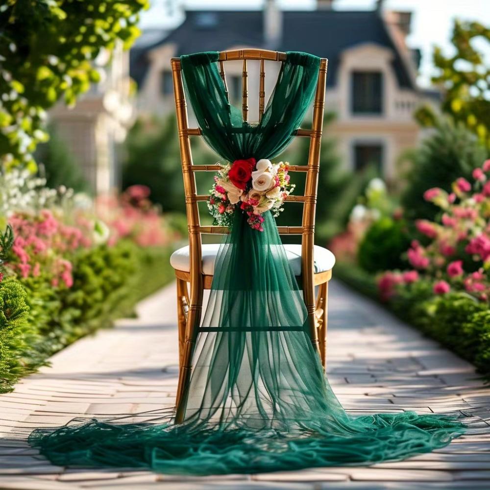6PCS Wedding Chair Sash Solid Color Tulle Sheer Fabric Mesh Table Runner for Weddings Engagements Valentine's Day Party Decora