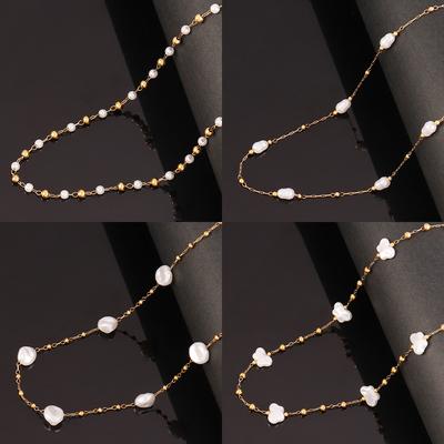 Colier din oțel inoxidabil cu lanț de perle de imitație pentru femei, la modă, mărgele de culoare aurie, coliere, bijuterii