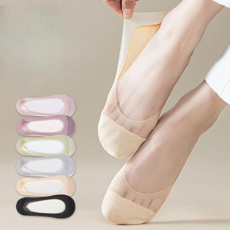 Women's Mesh Invisible Socks Cotton Sweat Wicking Breathable Boat Socks Anti-slip Socks Spliced Socks