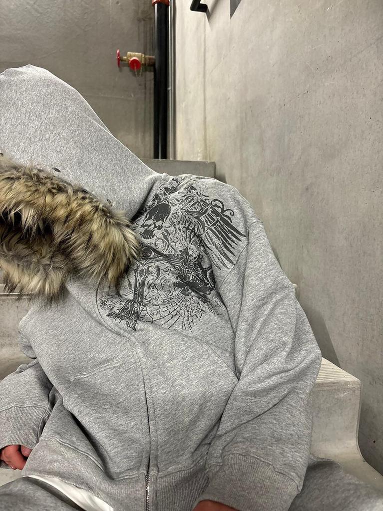 Velvet Print Pattern Long Sleeve Y2K Hoodie