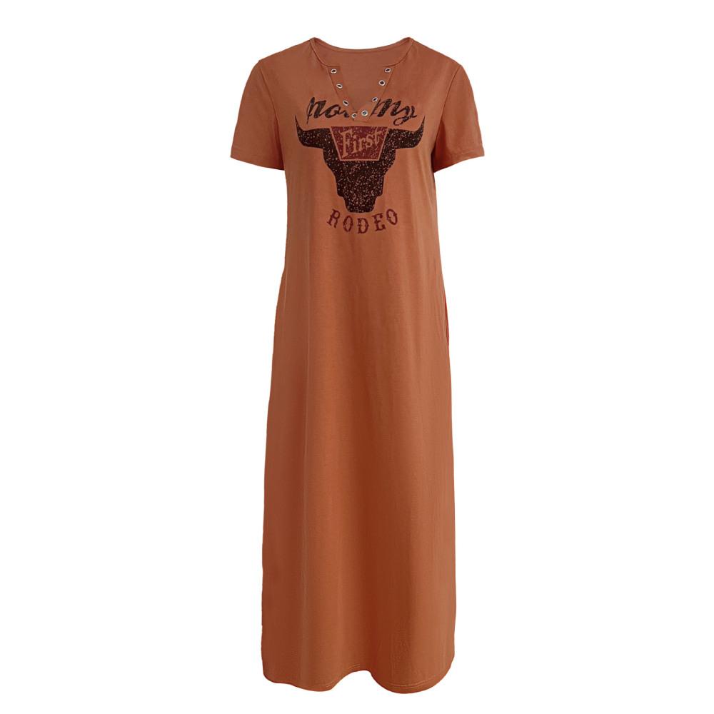 

Женское свободное повседневное длинное платье с коротким рукавом и круглым вырезом в стиле ретро с буквенным принтом XXL оранжевый