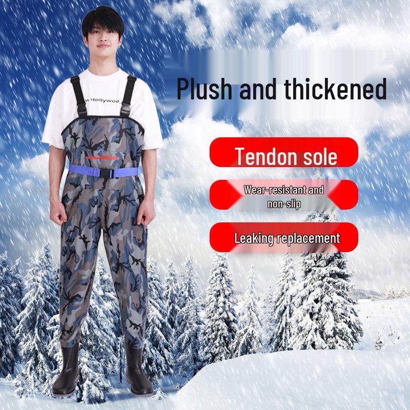 Insulated Waterproof Fleece-Lined Waders: Half-Body, Full-Body, Wear-Resistant Fishing Pants with Leather Reinforced Crotch