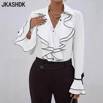 Bluzki i koszule damskie w stylu casual, wiosna, jesień, paski, długi rękaw, dekolt POLO