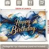 2D Blue Gold Ink Wash Happy Birthday Backdrop Banner Photography Background for Men Party