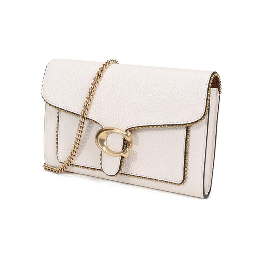 New COACH Tabby Pebbled Leather Chain Bag, Handheld Shoulder Bag Trumpets Women's Chalk White 7110-B4HA