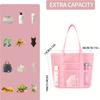 Large Capacity Mesh Beach Totes Bag Multiple Pockets Foldable Lightweight Shoulder Bag Leisure Swimming Bag Travel Storage Washbag