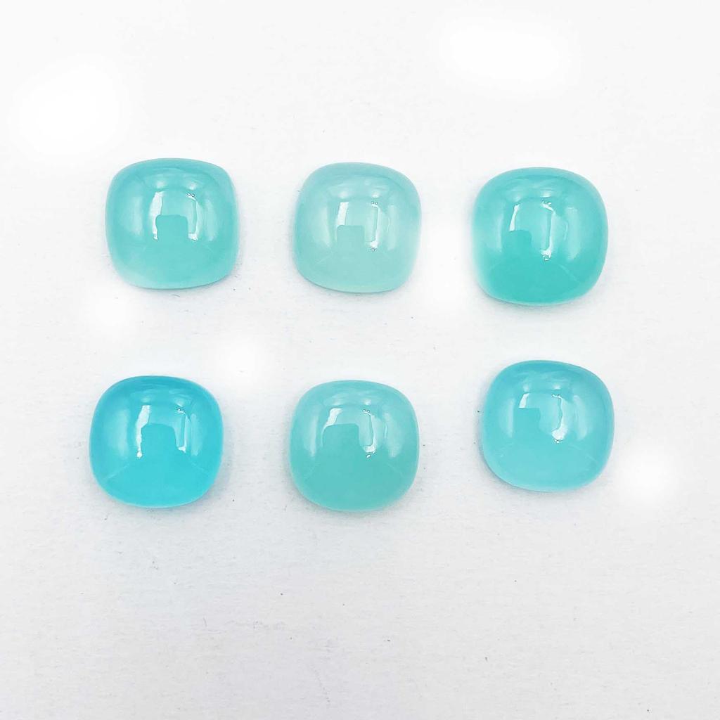 Natural Aqua Chalcedony Square Cushion Cabochon Loose Gemstone Lot 6 Pcs 14 Mm 58 CT For Jewelry Making