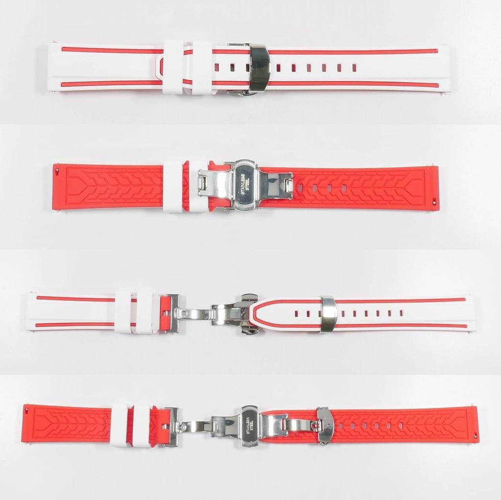 Swatch x Omega compatible rubber strap with type D-buckle, double-line (white/red line)