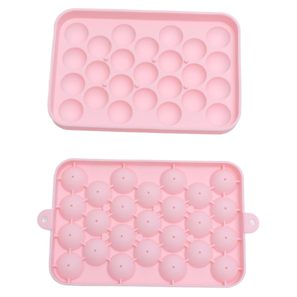 25 Fächer Eiswürfelform Einfach zu lösen Silikon Eisball Maker Form Mini Runde Eiskugelform mit Deckel Rosa