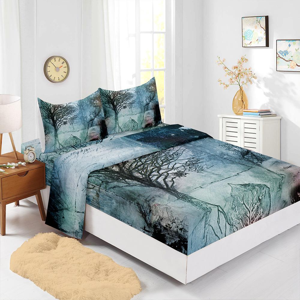 Four-Piece Mattress Set 3D Digital Printing Mattress Protective Cover Retro Line Mattress