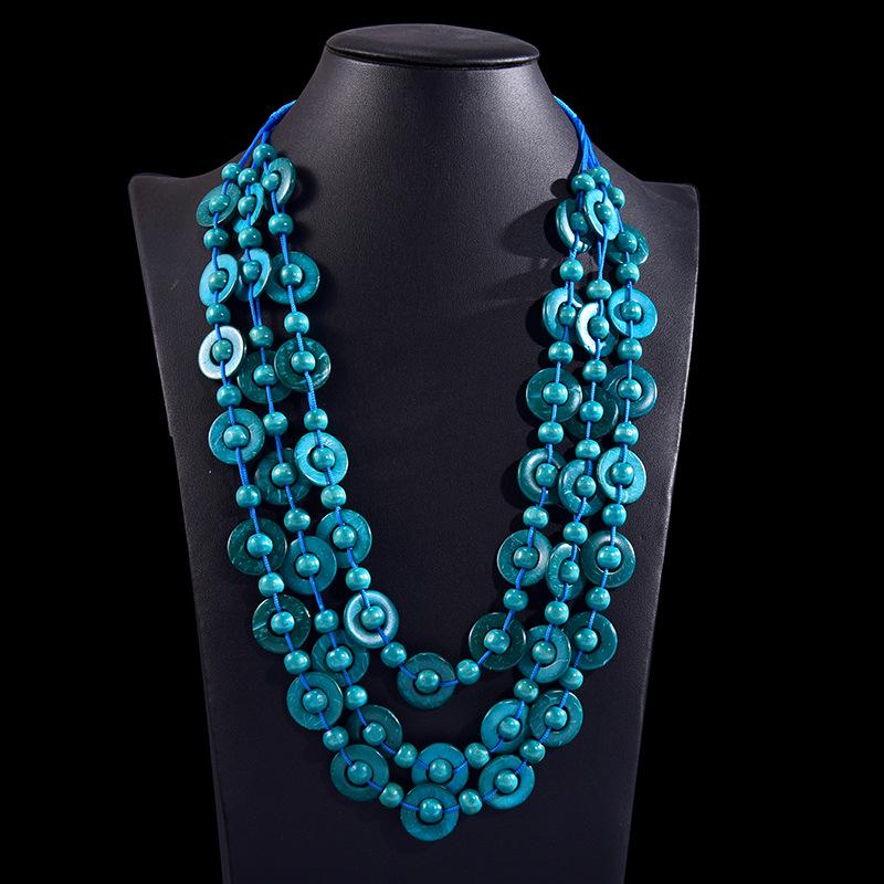 

Богемне багатошарове намисто з намистин з підвіскою з кокосової шкаралупи - Ручна робота, вінтажна жіноча біжутерія