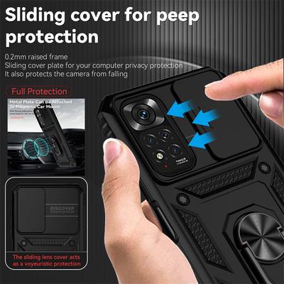 Carcasă pentru Xiaomi Redmi Note 11 4G, carcasă cu cameră glisantă, armură, pentru Redmi Note 11S Note11 11 S, inel magnetic, suport, spate, capac