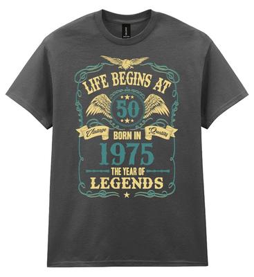 Life Begins At 50 Mens Birthday T-Shirt Born In 1975 Legends 50th Gift For Him
