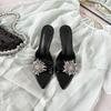 Fashion Slippers for Women's 2025 Summer New Model Rhinestone Stunning High Heels Cool Slippers Pointed High Heels Sandals for Women