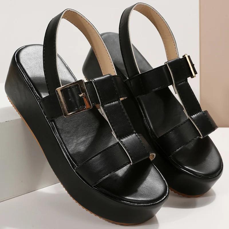 Fashion Women Platform Sandals Summer Plus Size Shoes 2025 Roman Buckle Wedges Heeled Sandals Casual Open Toe Woman Sandalias De Mujer