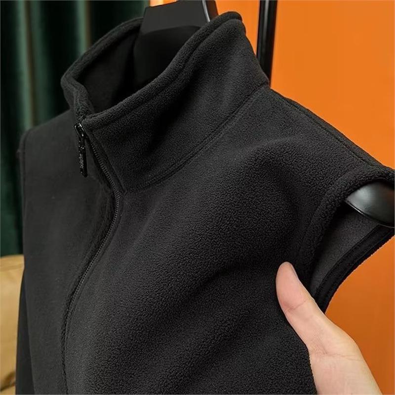 Doppelseitige Sherpa-Fleeceweste für Herren mit Stehkragen, Reißverschluss, ärmellos, für Frühling, Herbst und Winter.