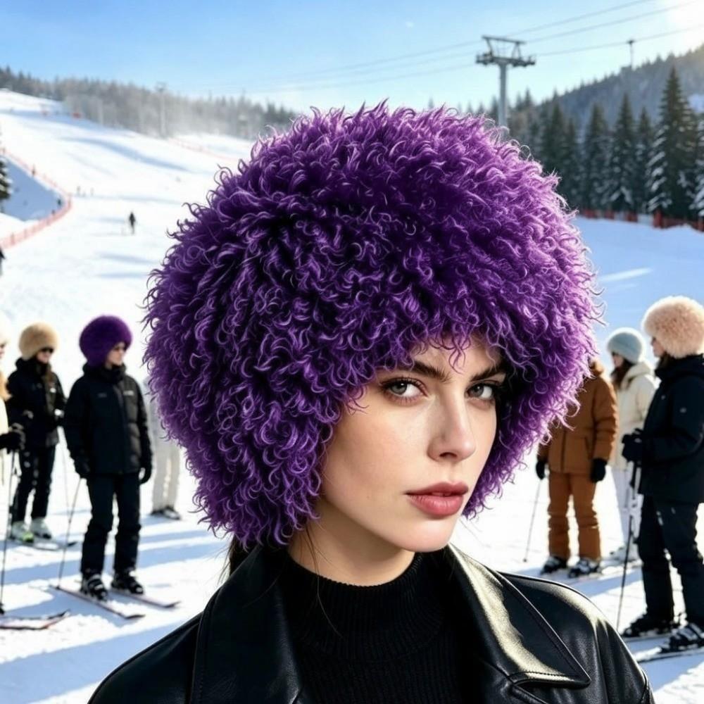 Plush Curly Faux Fur Bucket Hat Face Slimming Snow Hat Warm Fisherman Cap  Daily Wear