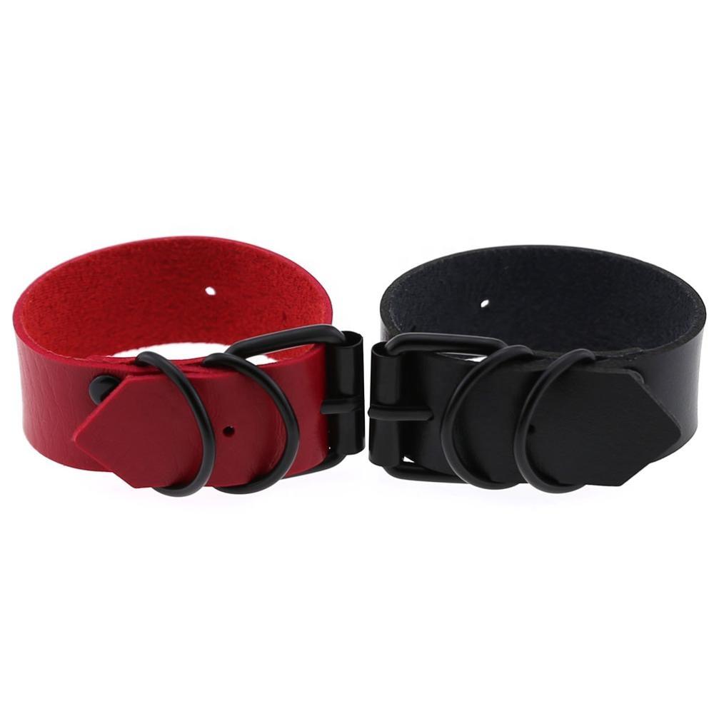 Punk Gothic Black Metal Unisex Simple Wide Big Leather Bracelet Bangle