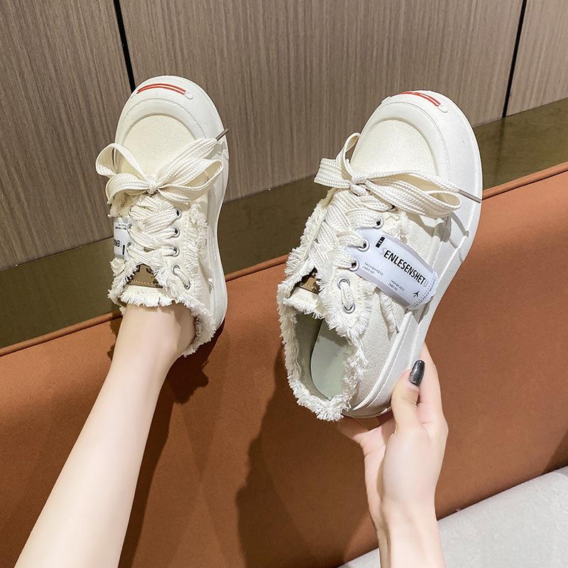 Xiaobai cool slippers women's summer spring outer wear 2025 new thick-soled fashion one-pedal bag head half-drag lazy canvas shoes