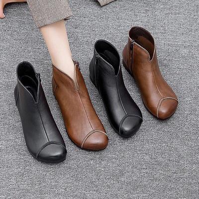 Damenstiefel im Vintage-Stil aus Leder, flache Stiefeletten aus weichem Rindsleder, Damenschuhe mit Reißverschluss vorne, Stiefeletten, Zapatos Mujer, Stiefel Damen