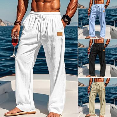 Men's Casual Trousers Loose Fit Solid Color Pants Drawstring Waist Trousers for Fitness Running Outdoor Activities