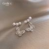 Butterfly Hollow Full Diamond Pearl Stud Earrings for Women 2025 New Arrival Best Selling Unique Beautiful Earrings 925 Silver Needle Ear Jewelry