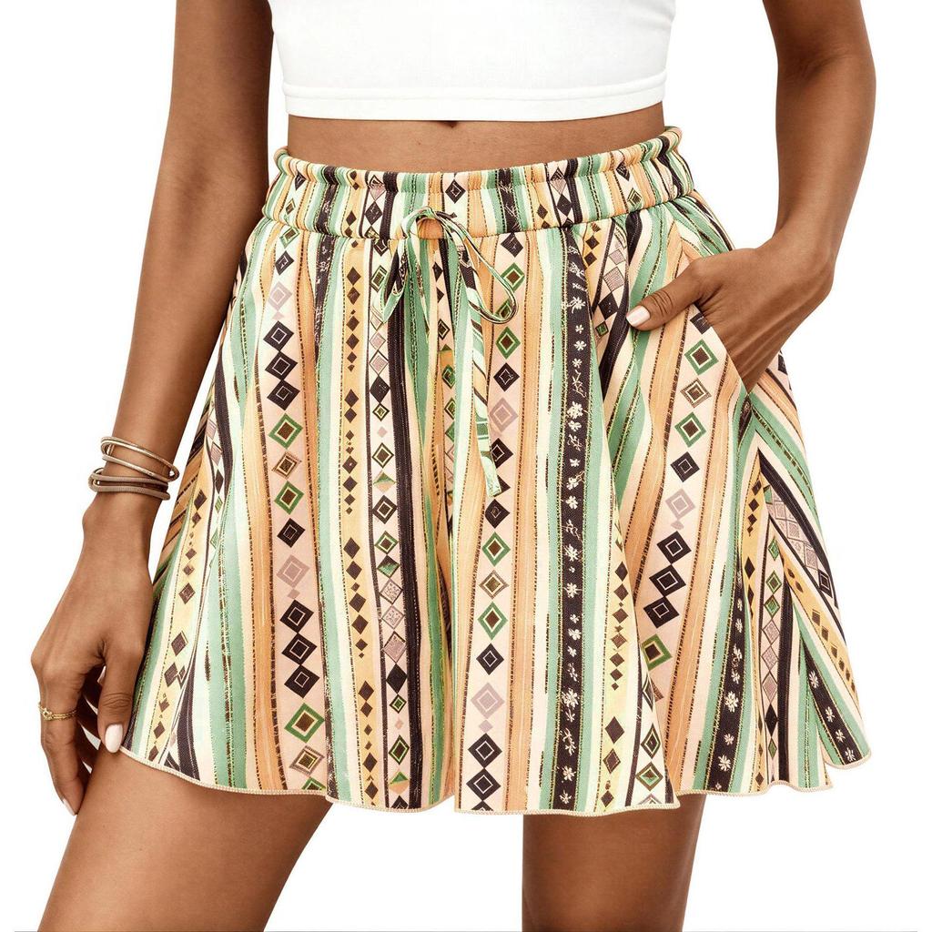 2026 Spring/Summer Women's High-Waisted Floral A-Line Casual Shorts - European Style, Versatile Vacation Wear