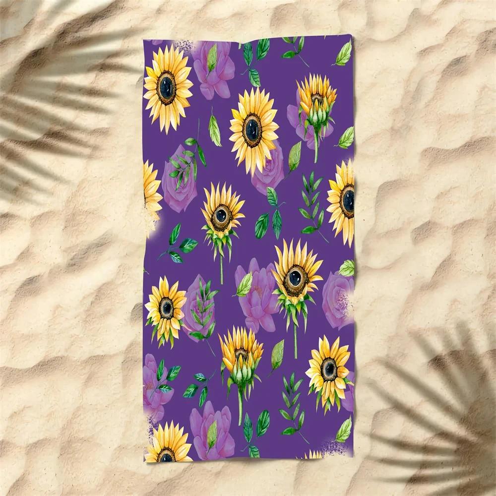 Sonnenblumen Strandtuch, Saugfähiges Gelbe Blume Badetuch Geschenke für Kinder Mädchen, Mikrofaser Sandfrei Schnelltrocknend Sport Reisehandtücher