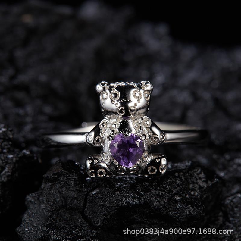 Non-Fading High-End S925 Sterling Silver 18K Gold Natural Amethyst Lucky Treasure Ring Women'S Simple Jewelry