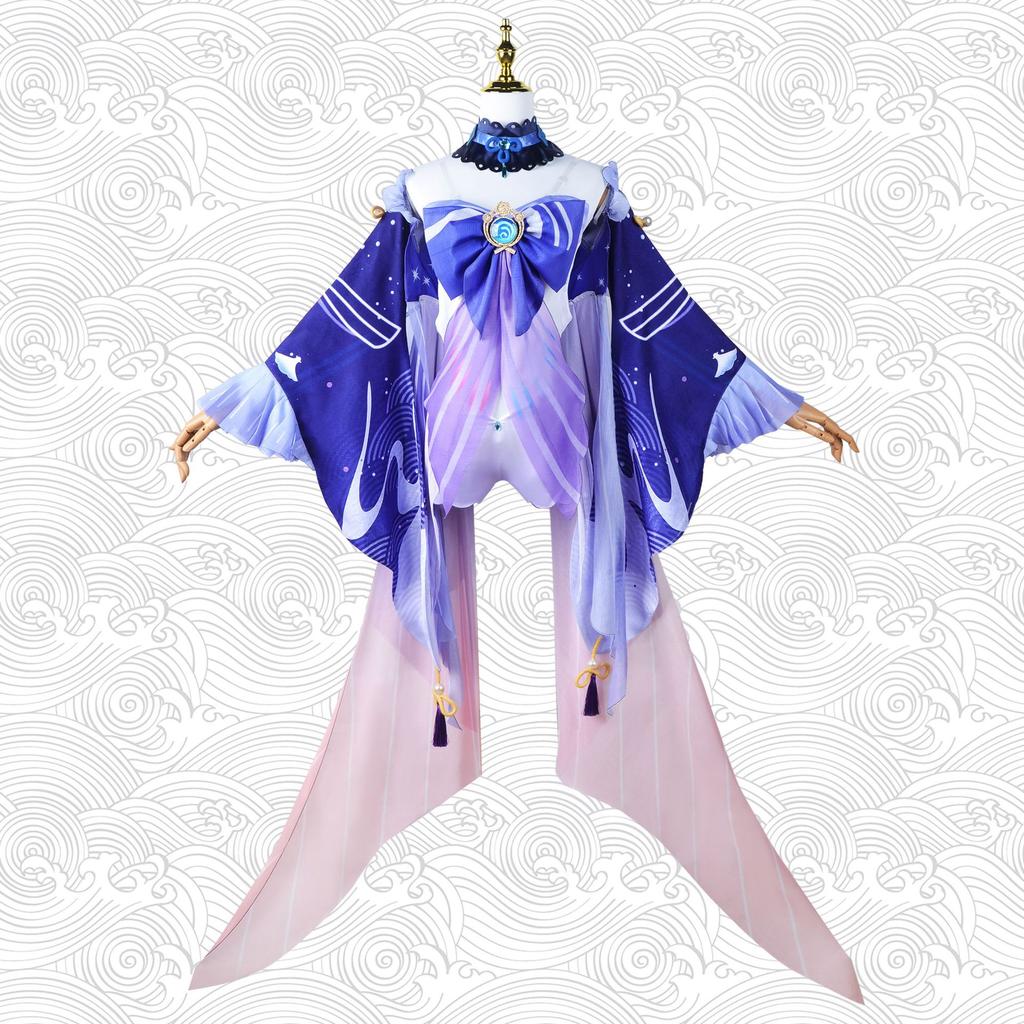 Sangonomiya Kokomi Cosplay Costume  Genshin Impact Kokomi Tube Top Dress Set Cosplay Costume Outfits with Back Decoration Wig
