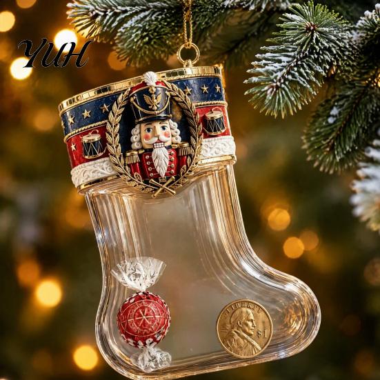 Transparent Candy Coin Filled Socks Fillable Christmas Stocking Acrylic Ornament, Tree Indoor Holiday Scene Hanging Props Decor, Santa Snowman