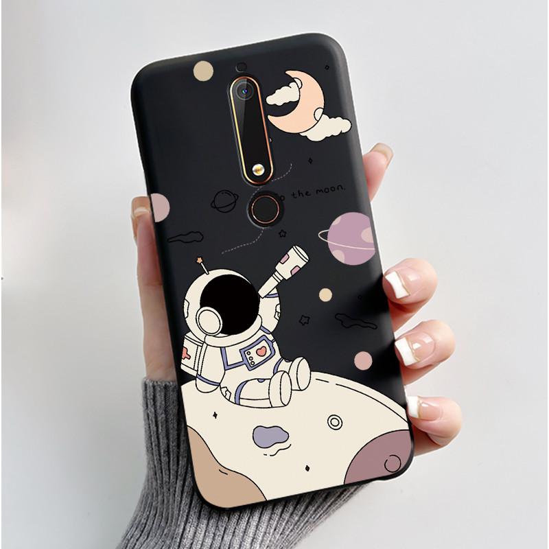 Custodia Per Nokia 6.1 6.1 Plus Custodia Antiurto Estetica Moda Cartone Animato Gatto Carino Nera Gomma Silicone Morbida Cover Bumper Alloggiamento