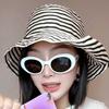 Women Sun Hat Striped Print Wide Brim UV Protection Hat Lightweight Breathable Summer Beach Basin Hat Versatile Accessory