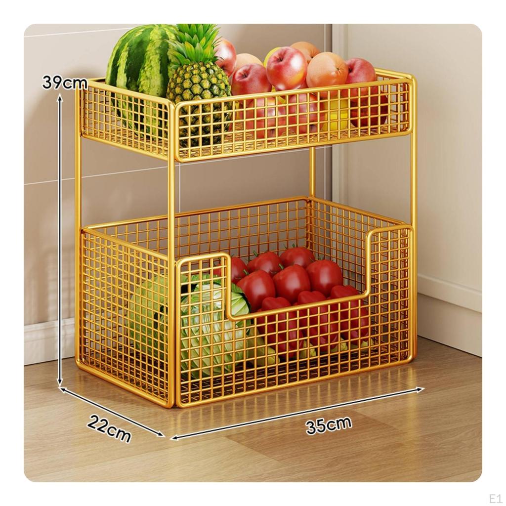 Fruit and Vegetable Rack Ventilated Wire Basket Compact 2Tier for Pantry,