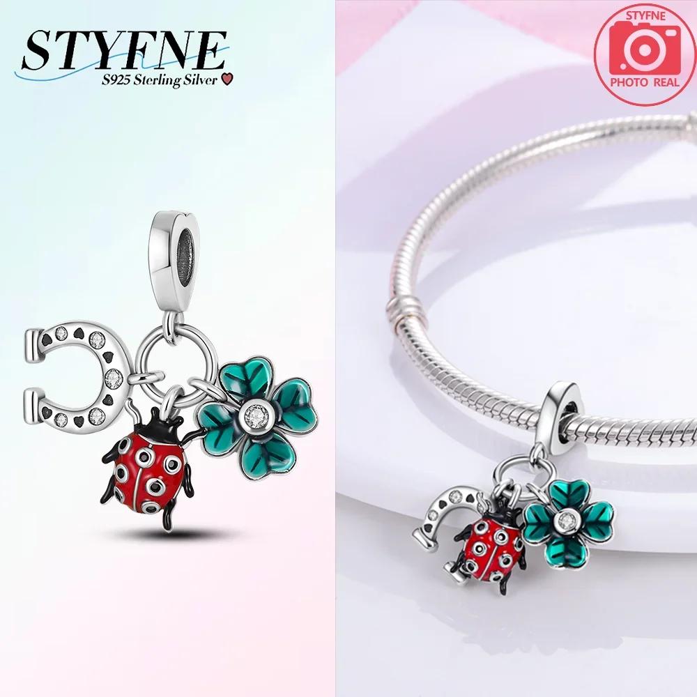 Copper Original Four-Leaf Clover Seven-Spotted Ladybug U-Shaped Horseshoe Pendant Beads Fit Bracelet Women Diy Fine Gift