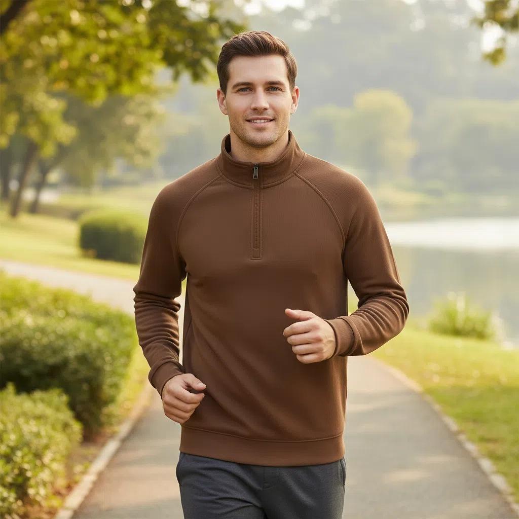 Men's White Half-Zip Sweatshirt Comfortable & Stylish Casual Pullover for Everyday Wear, Urban Streetwear Look