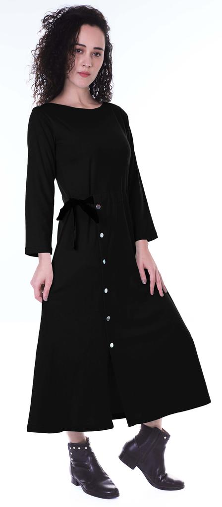 Moomaya Full Sleeves Maxi Dress Long Button Down Solid Casual Slit Dresses