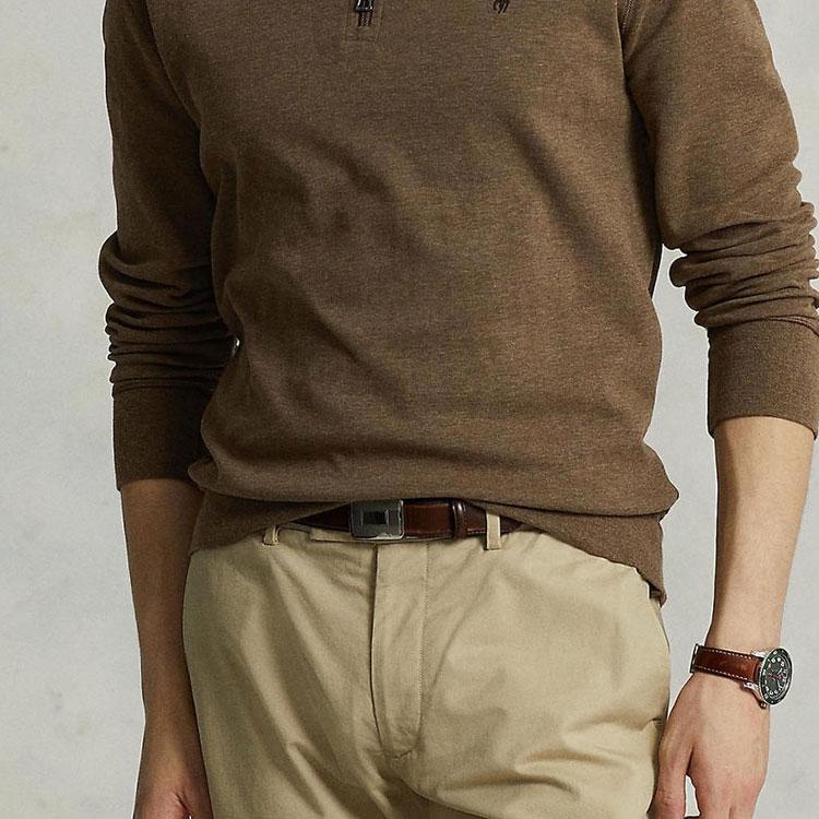 Polo Ralph Lauren Solid Color Pony Embroidered Half-Zip Casual Long Sleeve Sweatshirt Men Sweatshirt Dark-Brown 710812963-036