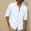 Camicia Casual da Uomo a Manica Lunga Doppia Tasca sul Petto Bottoni Morbida Ampia Lino Comoda Quotidiana Lavoro Strada Esterno Top