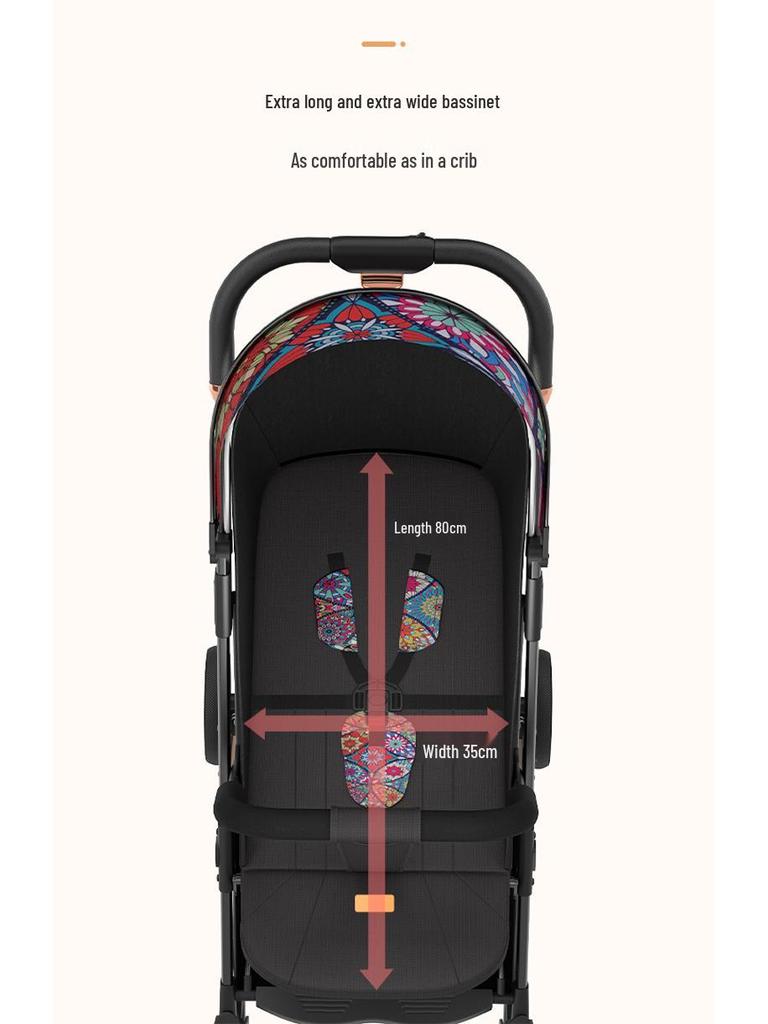 Lightweight Baby Stroller, Reclining & One-Key Fold, 4-Wheel Shock Absorption for Outings