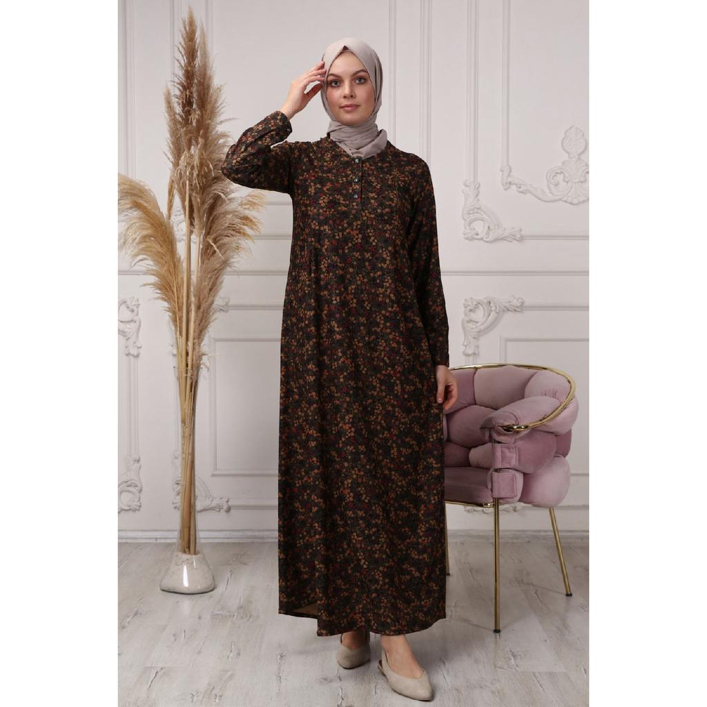 Winter Fabric Floral Patterned Hijab Dress